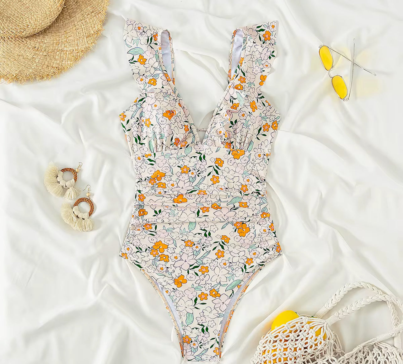 The Luxurious Sultry Capri One-Piece – Supportive V-Neck Floral One-Piece Swimsuit